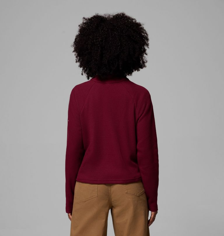 Women's Holly Hideaway Waffle Half Snap Shirt, Color: Rich Wine, image 3