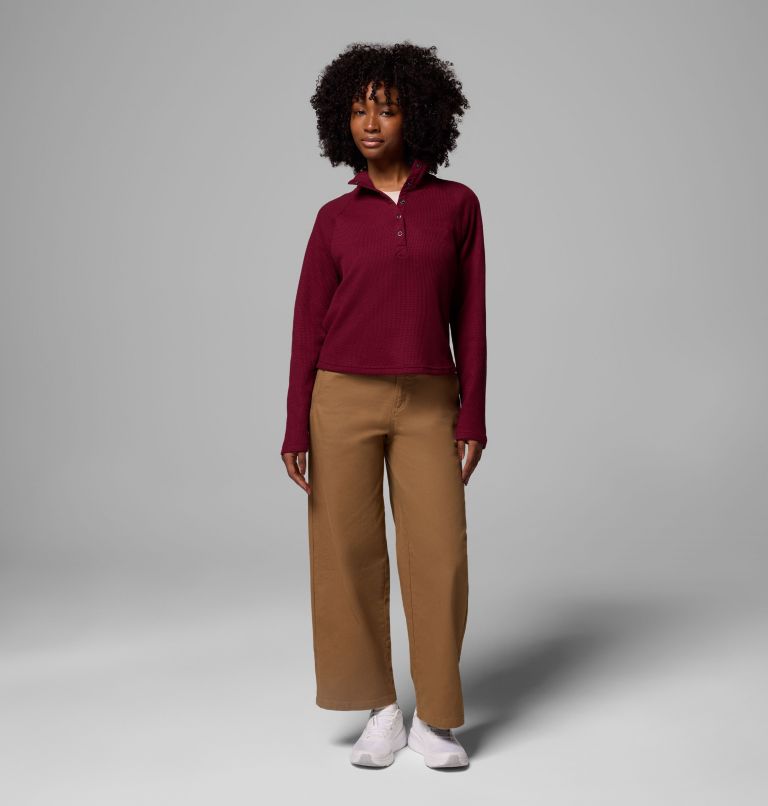 Women's Holly Hideaway Waffle Half Snap Shirt, Color: Rich Wine, image 2
