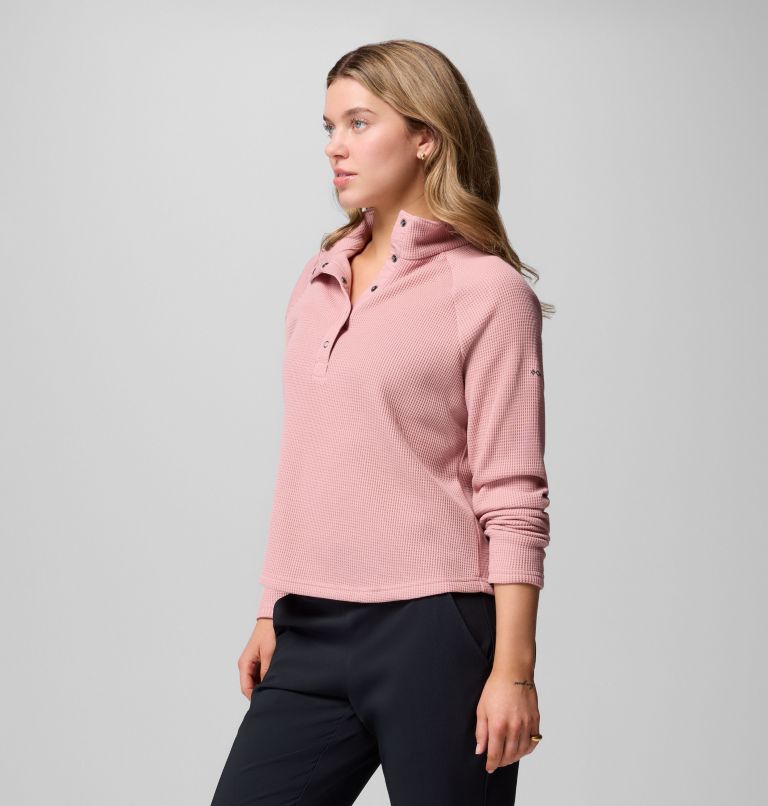 Women's Holly Hideaway Waffle Half Snap Shirt, Color: Eraser Pink, image 4