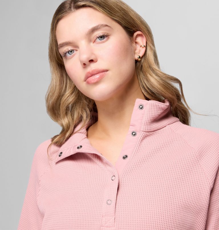 Women's Holly Hideaway Waffle Half Snap Shirt, Color: Eraser Pink, image 5