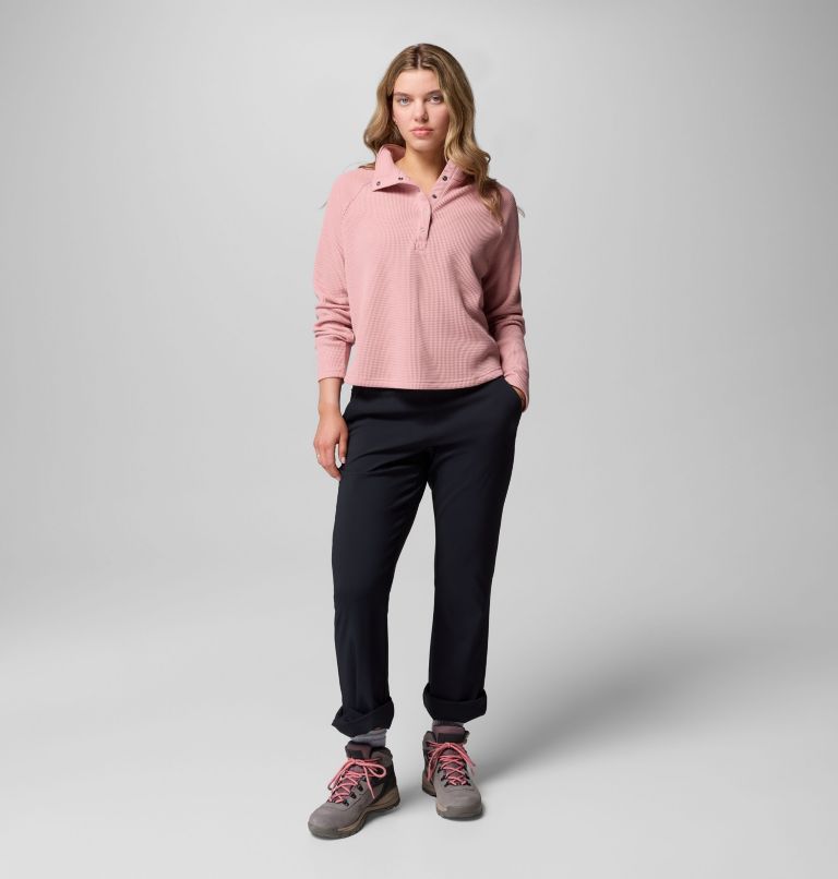 Women's Holly Hideaway Waffle Half Snap Shirt, Color: Eraser Pink, image 2