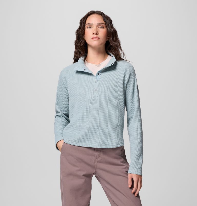 Camiseta con cierre medio y textura tipo gofre Holly Hideaway para mujer, Color: Crushed Blue, image 1