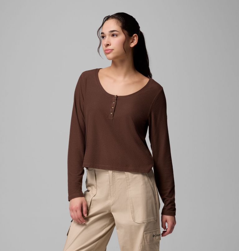 Women's Brea Falls Grid Henley Long Sleeve Shirt, Color: Tobacco, image 4