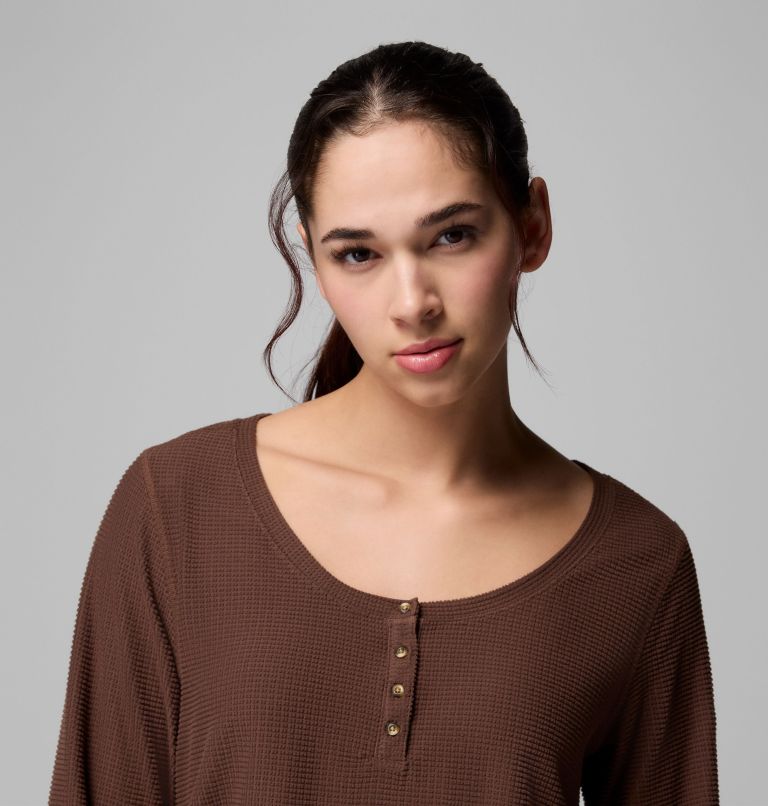 Women's Brea Falls Grid Henley Long Sleeve Shirt, Color: Tobacco, image 5