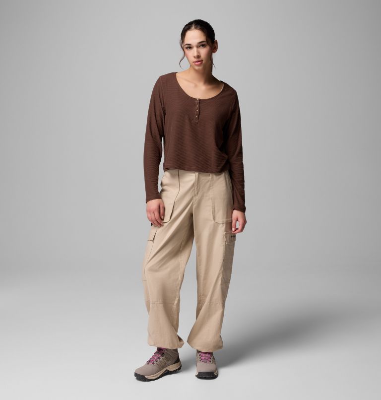 Women's Brea Falls Grid Henley Long Sleeve Shirt, Color: Tobacco, image 2