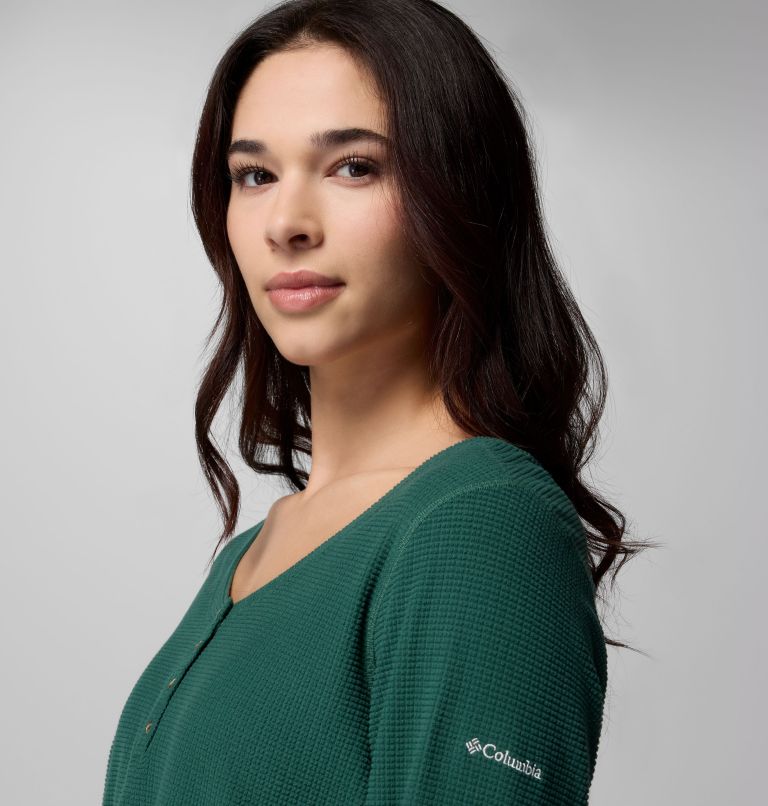Women's Brea Falls Grid Henley Long Sleeve Shirt, Color: Rain Forest, image 5