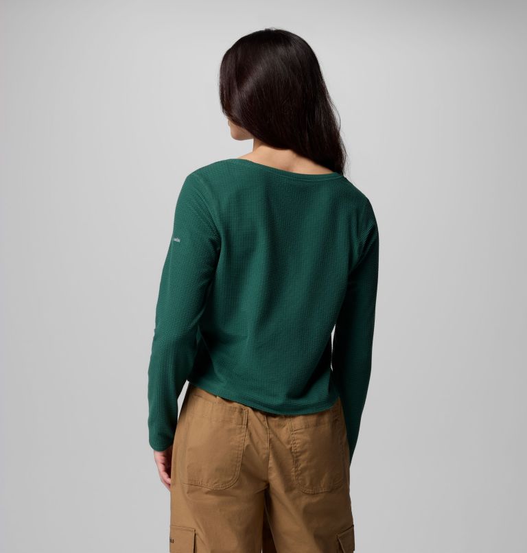 Women's Brea Falls Grid Henley Long Sleeve Shirt, Color: Rain Forest, image 3