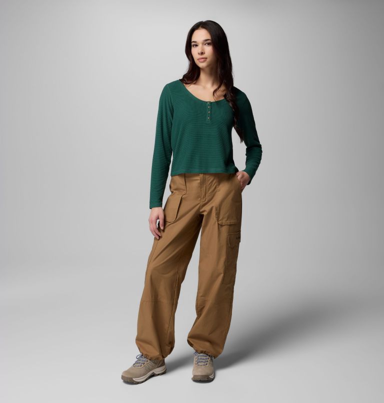 Women's Brea Falls Grid Henley Long Sleeve Shirt, Color: Rain Forest, image 2