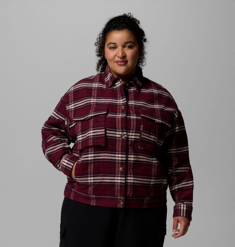 Women's Wildest Venture Shirt Jacket - Plus Size, Color: Rich Wine Block Tartan, image 1