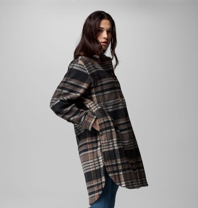 Women's Wildest Venture Long Fleece Coat, Color: Black Vagabond Plaid, image 4