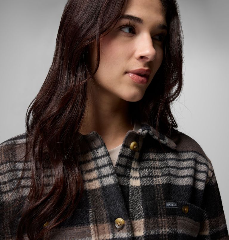 Women's Wildest Venture Long Fleece Coat, Color: Black Vagabond Plaid, image 5