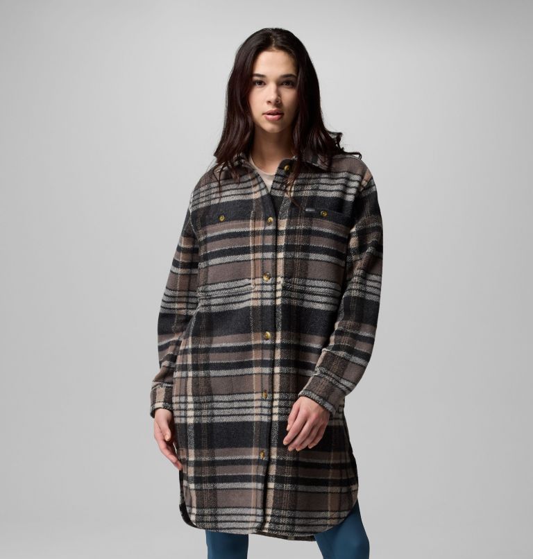 Women's Wildest Venture Long Fleece Coat, Color: Black Vagabond Plaid, image 6