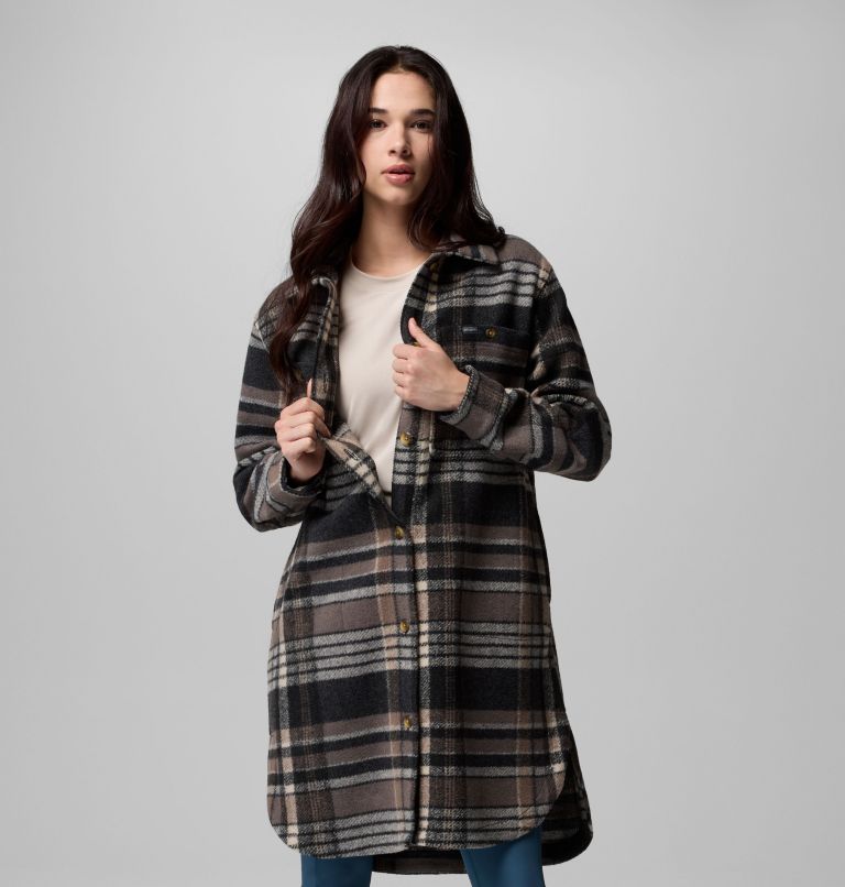 Women's Wildest Venture Long Fleece Coat, Color: Black Vagabond Plaid, image 7