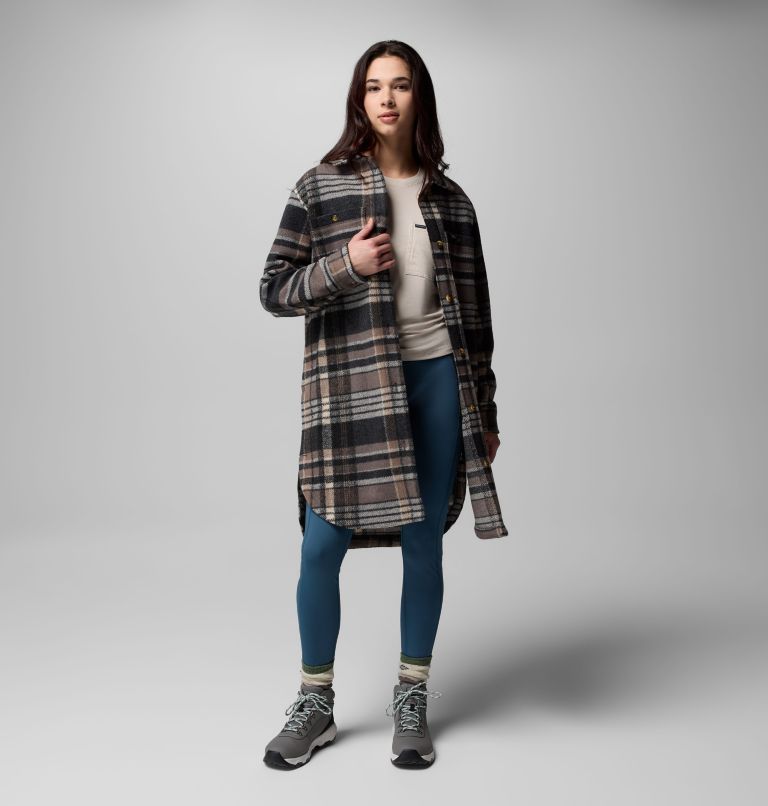 Women's Wildest Venture Long Fleece Coat, Color: Black Vagabond Plaid, image 1