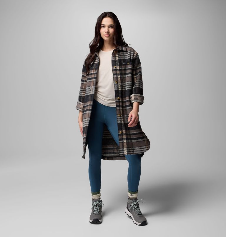 Women's Wildest Venture Long Fleece Coat, Color: Black Vagabond Plaid, image 2