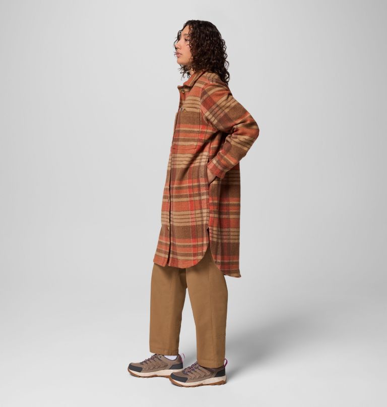 Women's Wildest Venture Long Fleece Coat, Color: Tobacco Vagabond Plaid, image 4