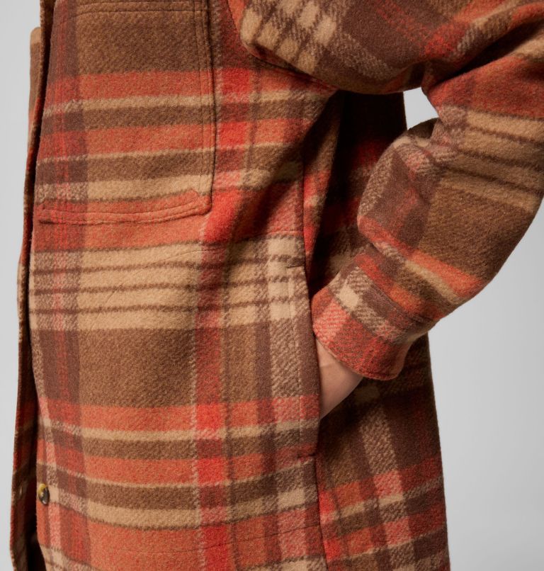 Women's Wildest Venture Long Fleece Coat, Color: Tobacco Vagabond Plaid, image 7