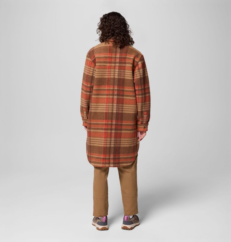 Women's Wildest Venture Long Fleece Coat, Color: Tobacco Vagabond Plaid, image 3