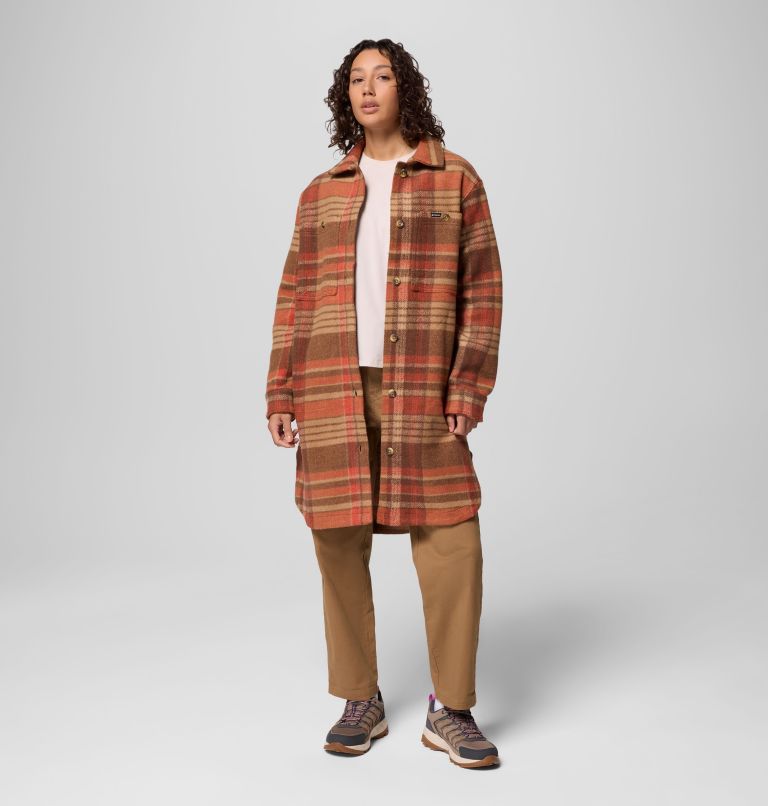 Women's Wildest Venture Long Fleece Coat, Color: Tobacco Vagabond Plaid, image 1