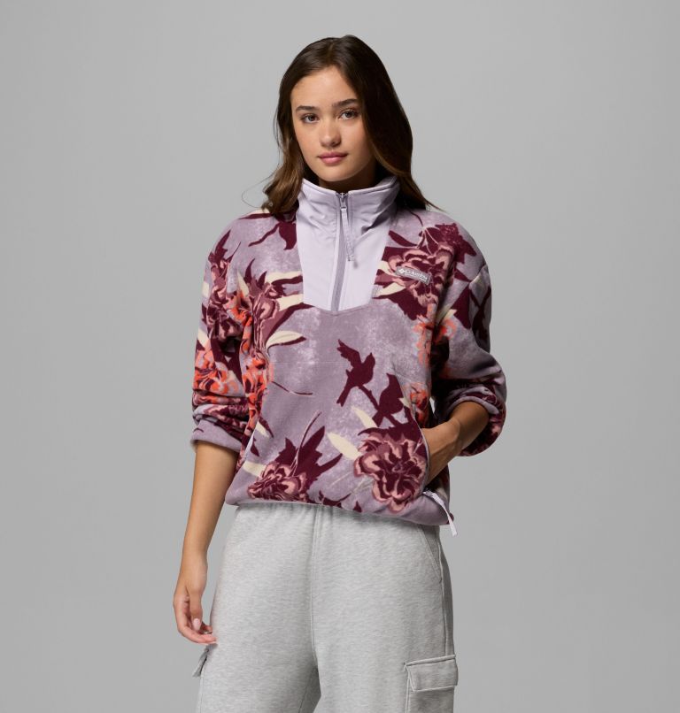 Forro polar con media cremallera y estampado Sequoia Grove para mujer, Color: Shale Purple Blossoming, image 1