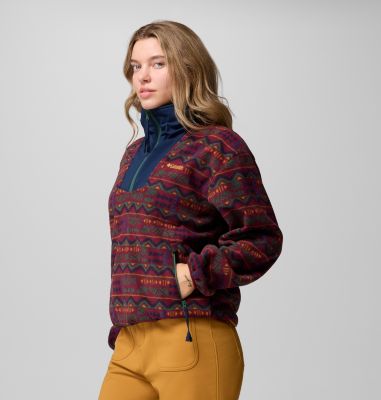 Pile stampato con cerniera a metà lunghezza Sequoia Grove da donna, Color: Rich Wine Horizons, image 4