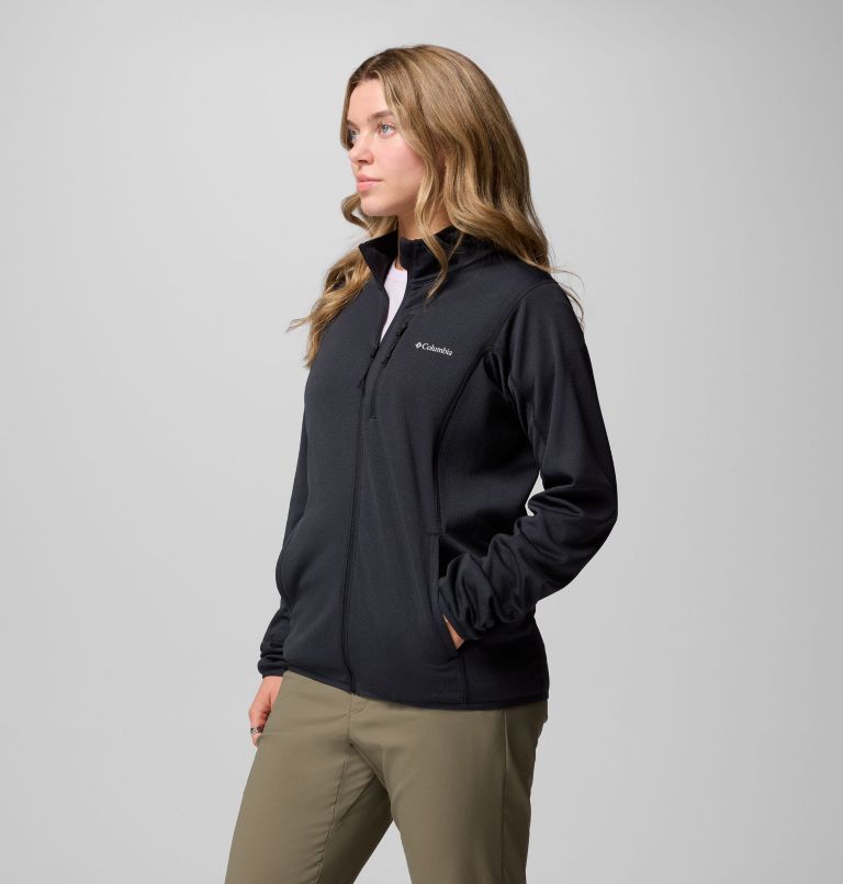 Women's Essential Hike Grid Fleece Full Zip Jacket, Color: Black, image 4