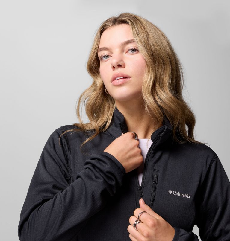 Women's Essential Hike Grid Fleece Full Zip Jacket, Color: Black, image 6