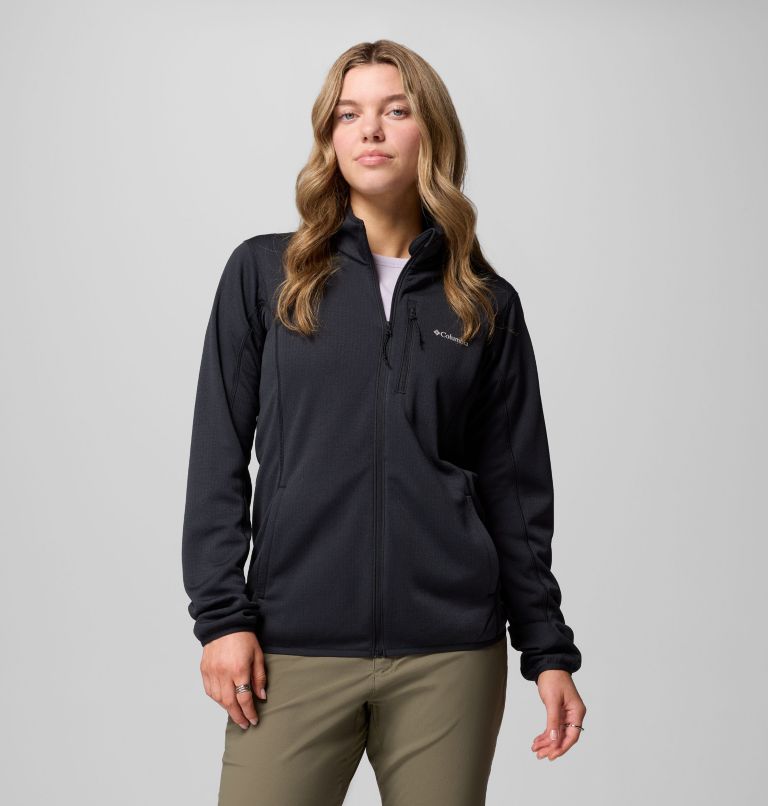 Women's Essential Hike Grid Fleece Full Zip Jacket, Color: Black, image 1