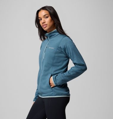 Women's Essential Hike Grid Fleece Full Zip Jacket, Color: Everblue, Crushed Blue, image 4
