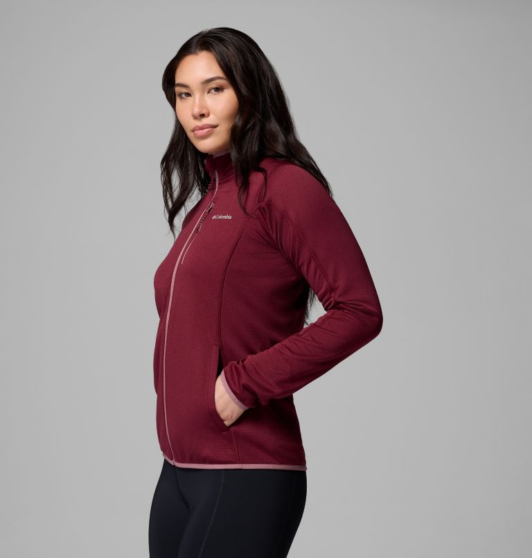 Women's Essential Hike Grid Fleece Jacket, Color: Rich Wine, Fig, image 4