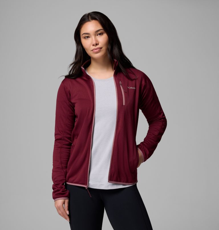 Women's Essential Hike Grid Fleece Jacket, Color: Rich Wine, Fig, image 5