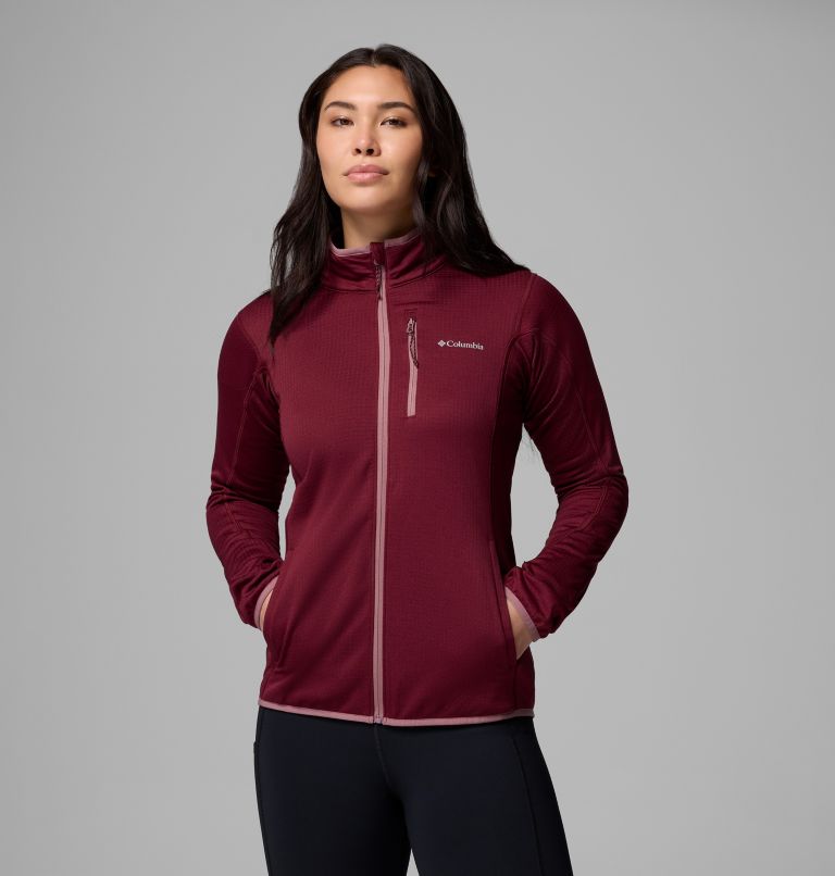 Women's Essential Hike Grid Fleece Jacket, Color: Rich Wine, Fig, image 1