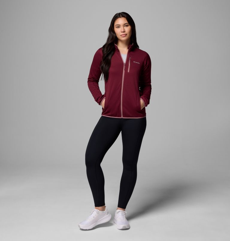 Women's Essential Hike Grid Fleece Jacket, Color: Rich Wine, Fig, image 2