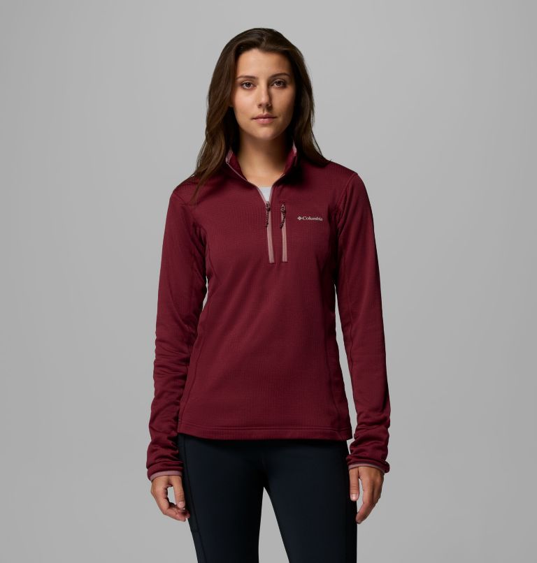 Women's Essential Hike Half Zip Fleece, Color: Rich Wine, Fig, image 1