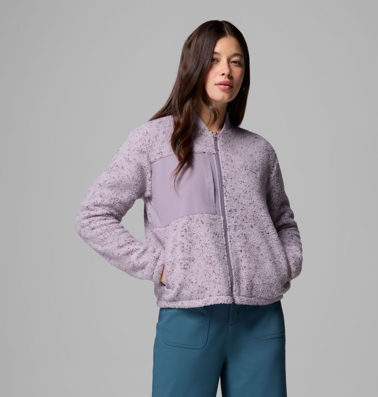 Women's Stellar Path Fleece Bomber Full Zip Jacket, Color: Lavender Pearl, Shale Purple, image 1