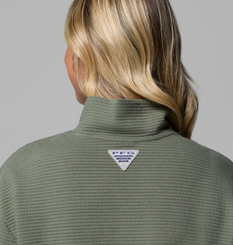 Women's PFG Open Water Mock Neck Long Sleeve Shirt, Color: Cypress, image 6