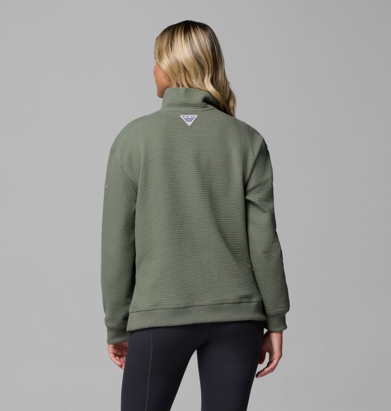 Women's PFG Open Water Mock Neck Long Sleeve Shirt, Color: Cypress, image 3