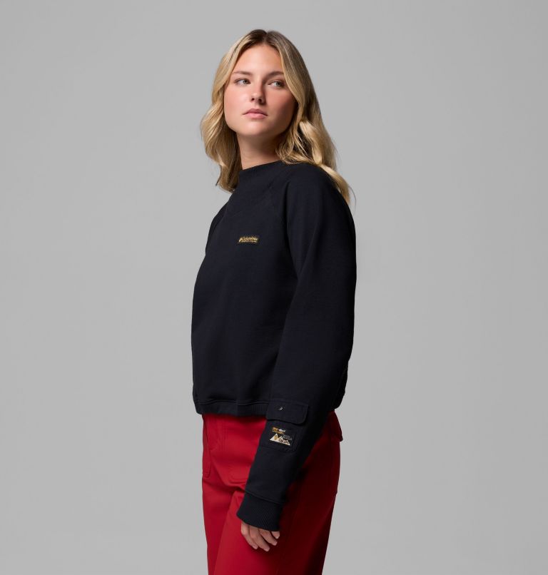 Women's High Cascades Crop French Terry Long Sleeve Shirt, Color: Black, image 4