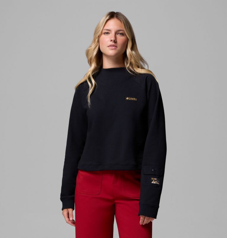 Women's High Cascades Crop French Terry Long Sleeve Shirt, Color: Black, image 5