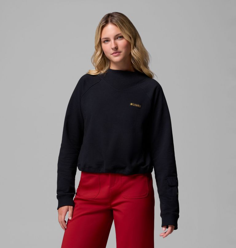 Women's High Cascades Crop French Terry Long Sleeve Shirt, Color: Black, image 1