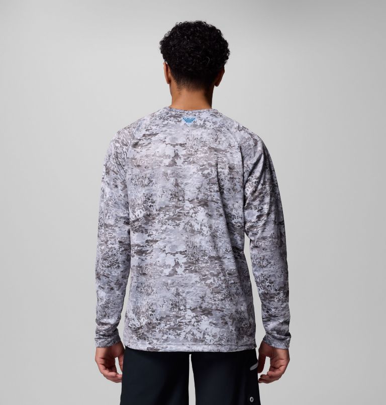 Men's PFG Super Solar Stream Border Hex Long Sleeve Shirt, Color: Cool Grey Tejas, image 3