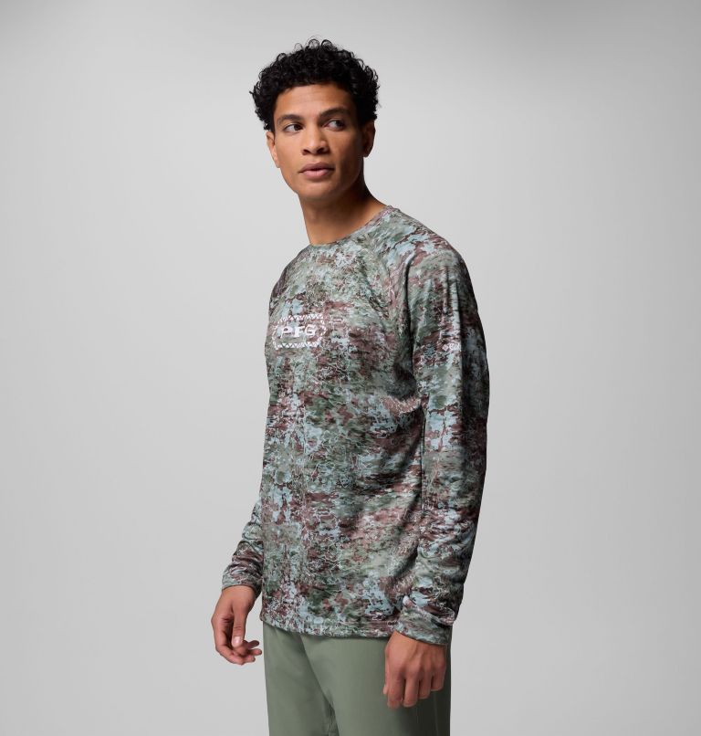 Men's PFG Super Solar Stream Border Hex Long Sleeve Shirt, Color: Cypress Tejas, image 4