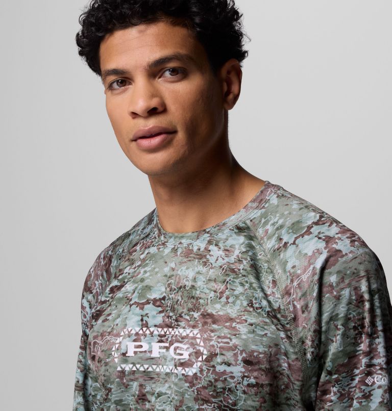 Men's PFG Super Solar Stream Border Hex Long Sleeve Shirt, Color: Cypress Tejas, image 5