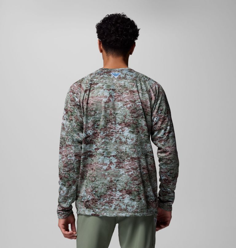 Men's PFG Super Solar Stream Border Hex Long Sleeve Shirt, Color: Cypress Tejas, image 3
