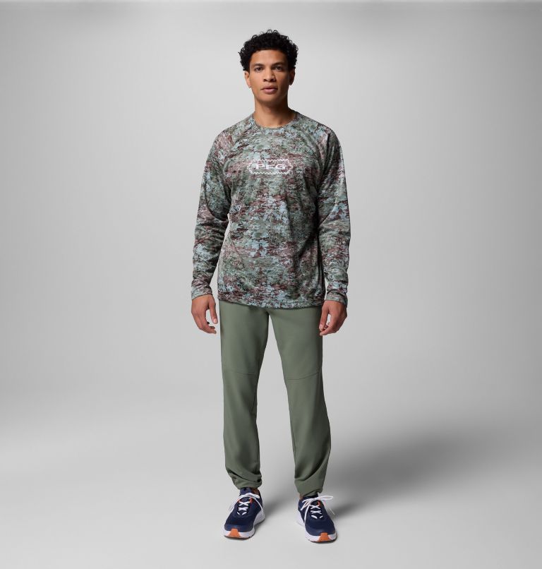 Men's PFG Super Solar Stream Border Hex Long Sleeve Shirt, Color: Cypress Tejas, image 8