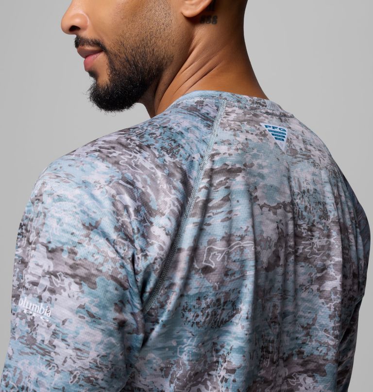 Men's PFG Super Solar Stream Border Hex Long Sleeve Shirt, Color: Crushed Blue Tejas, image 6