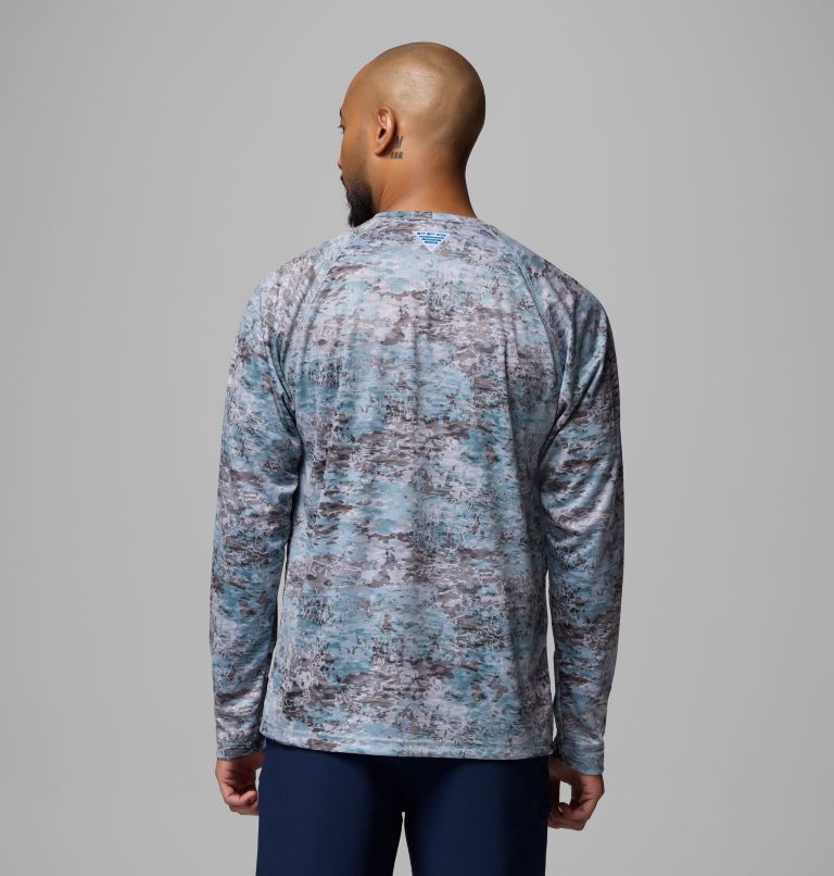 Men's PFG Super Solar Stream Border Hex Long Sleeve Shirt, Color: Crushed Blue Tejas, image 3