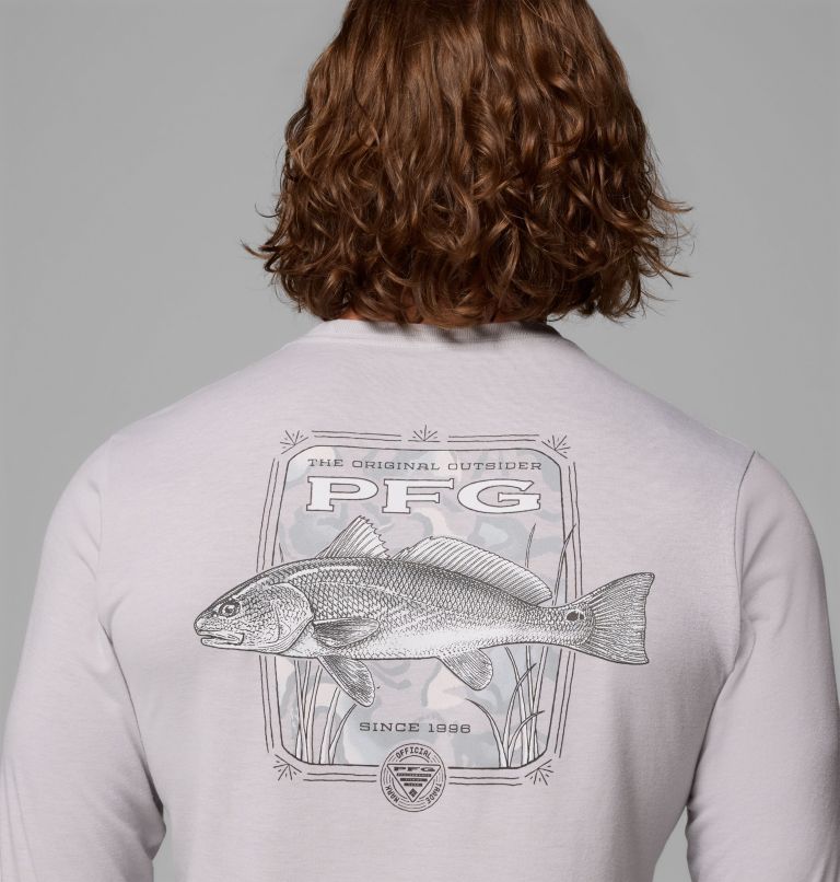 T-shirt Technique Graphique Manches Longues PFG Uncharted Homme, Color: Cool Grey Heather, Redfish Swamplands, image 6