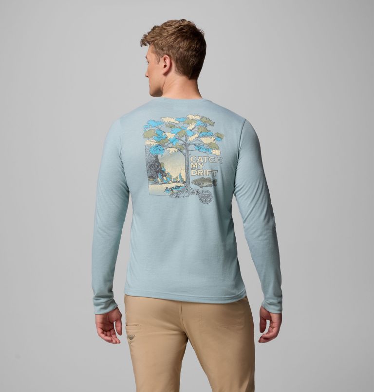 T-shirt Technique Graphique Manches Longues PFG Uncharted Homme, Color: Crushed Blue Heather, Guadalupe Drift, image 1