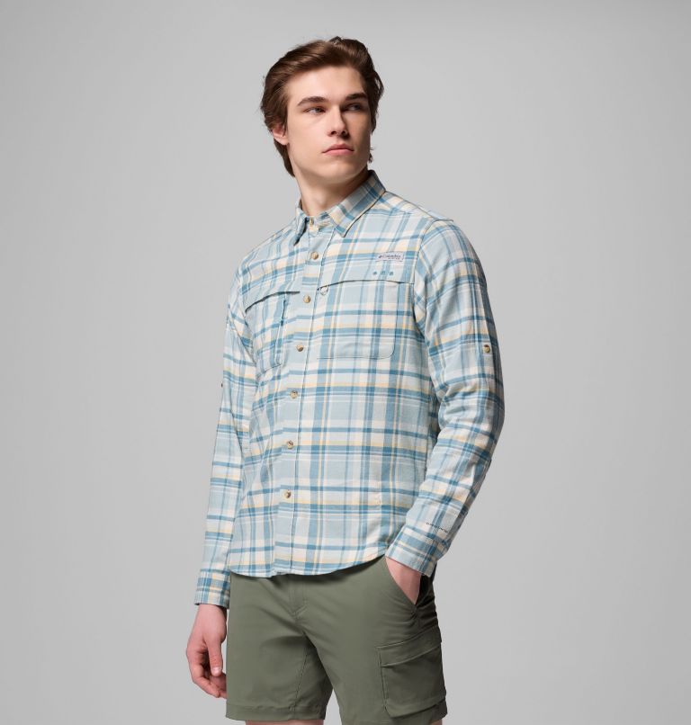 Men's PFG Wild Cast Flannel Shirt, Color: Crushed Blue Backwater Tartan, image 4